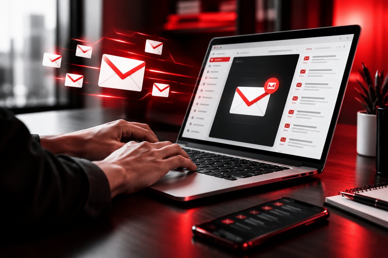 A campaign inbox open on a laptop as the month's designed email goes out to the database